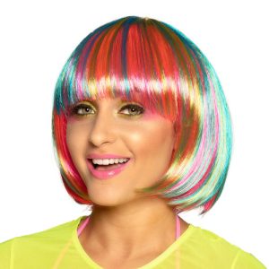 Promoção peruca quadrada multicolor neon